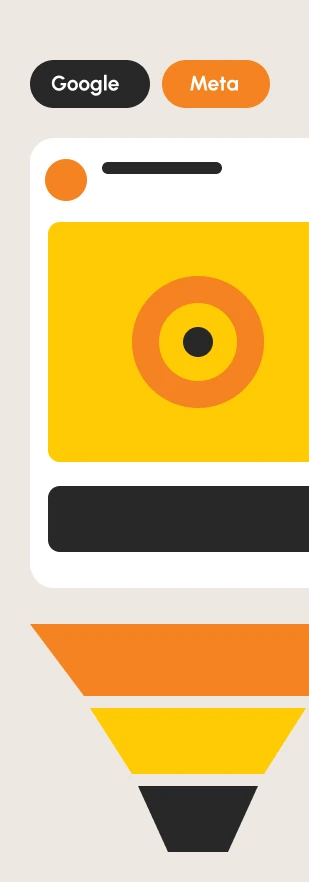 Ilustração de anúncios no Google e na Meta, serviço de Tráfego Pago da ZYX