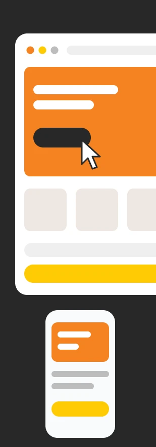 Ilustração de site em computador e celular, serviço de Website da ZYX