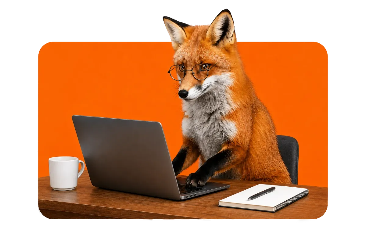 Raposa da ZYX trabalhando no notebook
